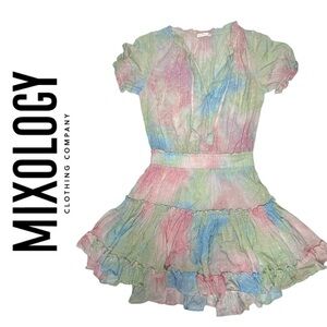 NWOT We’re All Pretty Girls by Mixology Pink/Blue TieDye Swiss Dot Mini Dress s